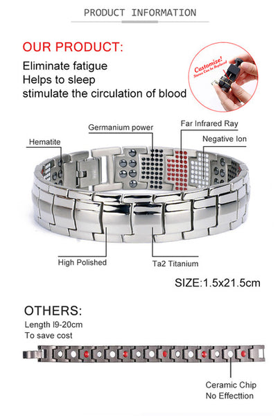 Healing Magnetic Bracelet  316L Stainless Steel 3 Health Care Elements(Magnetic,FIR,Germanium)  Relieve Fatigue,Slimming Product