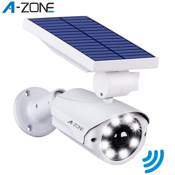 A-ZONE Solar LED Light 6500K White Dummy Security Camera Outdoor PIR Motion Sensor IP66 Wireless Fake Surveillance Bullet Camera